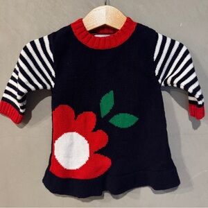 Florence Eiseman knit flower sweater dress with striped sleeves 12 months